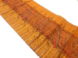 手織り真綿紬縞に抽象鹿模様織出し名古屋帯